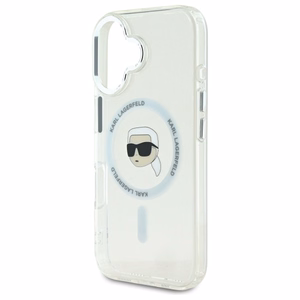 Karl Lagerfeld IML Metal Karl Head Magnētiskais iPhone 16 Plus viedtālruņa apvalks - balts
