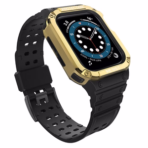 Protect Strap Ремешок для Apple Watch 42/44/45mm с бронированным чехлом - чёрный, золотой