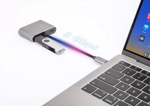 USB Type-C centrmezgls 4-in-1 USB 3.0 + PD 100W + HDMI 4k30Hz + VGA FullHD