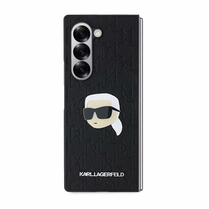 Karl Lagerfeld Saffiano monogrammas galvas piespraudes viedtālruņa apvalks Samsung Galaxy Z Fold 6 - melns