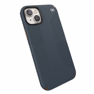 Speck Presidio2 Grip vāciņš ierīcei iPhone 15 Plus / 14 Plus, ar neslīdošu satvērienu, “Charcoal / Cool Bronze / Slate” krāsu kombinācija