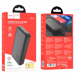 Ārējā baterija Power Bank Hoco J87A Type-C PD 20W+Quick Charge 3.0 20000mAh melna