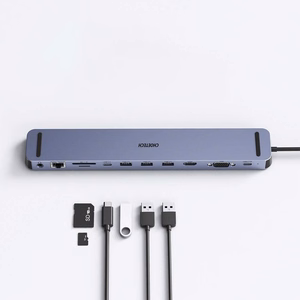 Choetech USB-C centrmezgls 11in1 100W PD pelēks (HUB-M20)