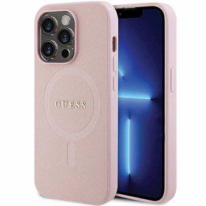 Guess GUHMP14LPSAHMCP viedtālruņa apvalks iPhone 14 Pro - rozā Saffiano Magnētiskais