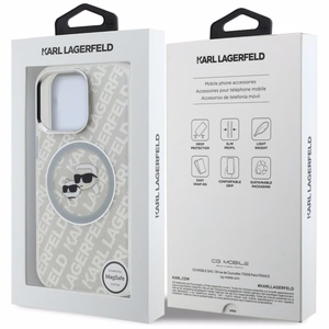 Karl Lagerfeld IML Glitter Karl & Choupette Heads Logo MagSafe maciņš iPhone 16 Pro - pelēks