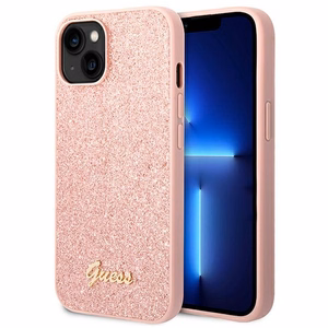 Guess Glitter Script cietais maciņš iPhone 14 Plus 6,7" rozā