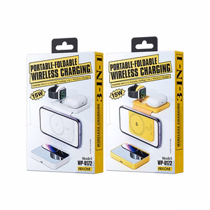 WEKOME WP-U172 salokāma 3-in-1 bezvadu uzlādes stacija ar spoguli iPhone, Apple Watch un AirPods, saderīga ar MagSafe, 15 W, dzeltena