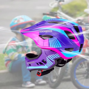 Rockbros TT-32SBPP-S bērnu velosipēda ķivere ar noņemamu zoda aizsargu izmērs S - violeta-rozā