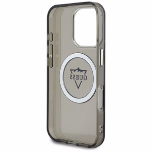 Guess IML Metal Mountain Logo Magnētiskais iPhone 16 Pro Max viedtālruņa apvalks - melns