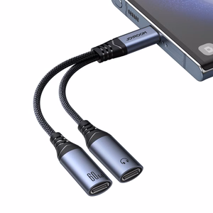 Joyroom SY-C03 USB-C uz 2x USB-C 2-in-1 DAC adapteris - melns