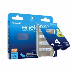 Uzlādējamas baterijas PANASONIC ENELOOP AAA 800 mAh 4 gab. + maciņš (BK-4MCDE/4CP+CASE)