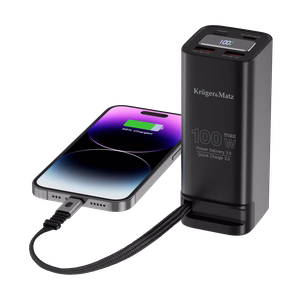 Kruger&Matz litija jonu ārējais akumulators ar QC un PD, 20000 mAh, 100 W