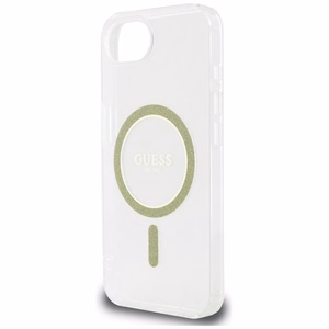 Guess IML Glitter Circle magnētiskais viedtālruņa apvalks iPhone 16e - caurspīdīgs