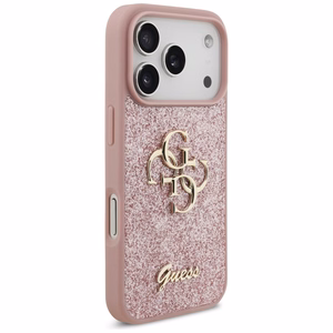 Guess PU Fixed Glitter 4G Metal Logo vāciņš Apple iPhone 18 Pro, rozā