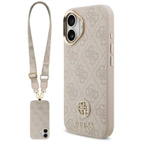 Guess 4G Strass Logo & Big Strap Metal Buttons Magnētiskais viedtālruņa apvalks iPhone 17 - rozā