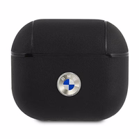 BMW īstas ādas apvalks ar sudraba logotipu AirPods 3 - melns