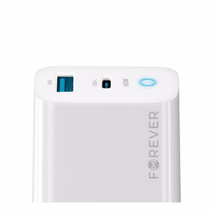 Forever TC-06-65AC GaN PD QC lādētājs 1x USB-C 1x USB 65W balts