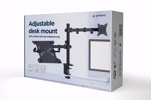 Gembird MA-DA-03 regulējams galda turētājs ar monitora kāju un klēpjdatora paliktni (grozāms, noliecams), 17”–32”, līdz 9 kg