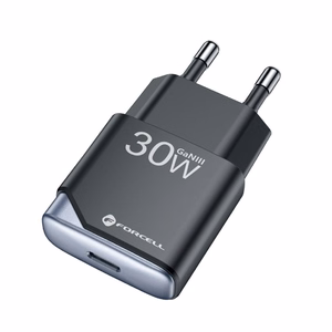 FORCELL F-ENERGY GaN III B130101-E īpaši plāns ceļojumu lādētājs 1 x Type C + USB A PD QC4.0 3A 30W melns