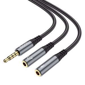 Kabel AUX 2w1 Jack 3,5 mm (męski) do 2 x Jack 3,5 mm (żeński) Hoco 0,25 m UPA21 pelēks (SC)