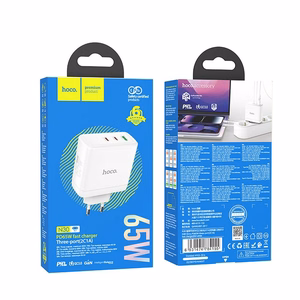 Lādētājs Hoco 2 x USB-C + USB-A GaN QC PD 65W N30 balts