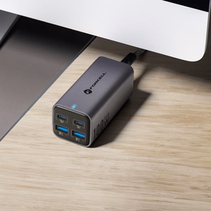 Настольное зарядное устройство Forcell F-Energy GaN III 2 x USB C + 2 x USB A QC4.0 PD 5A 100W VT-49 серое