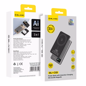 Blavec Portatīvais lādētājs 5000mAh BJ-03 Īpaši Plāns 7,8mm - Type C - 22,5W magnētiskā Magsafe 3 in 1 (PBBJ03-MC5G) pelēka