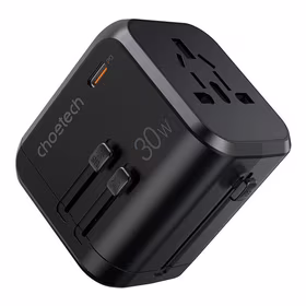 Ceļojumu lādētājs Choetech PD5008, 3xUSB-A, 2xUSB-C, GaN, 35W, US/EU/UK/AU (melns)