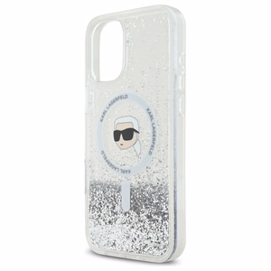 Karl Lagerfeld šķidruma spīdumu Karl galvas MagSafe viedtālruņa apvalks iPhone 16 Plus - caurspīdīgs