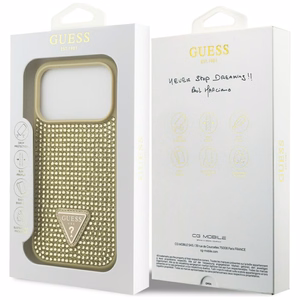 Guess Rhinestone Triangle Logo viedtālruņa apvalks iPhone 17 Pro - zelta