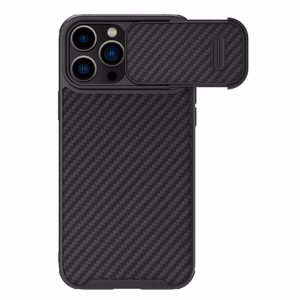 Nillkin Synthetic Fiber S viedtālruņa apvalks iPhone 14 Pro Max ar kameras vāciņu, melns