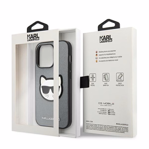 Karl Lagerfeld Saffiano Choupette Head Patch viedtālruņa apvalks iPhone 14 Pro Max - sudraba