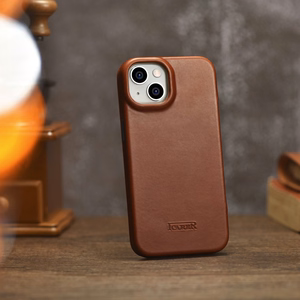 iCarer CE Oil Wax Premium ādas folio viedtālruņa apvalks iPhone 14 Plus Magnētiskais atveramais apvalks ar MagSafe Brūns (AKI14220707-BN)