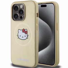 Hello Kitty ādas Kitty Head magnētiskais viedtālruņa apvalks iPhone 15 Pro Max - zelta