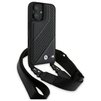 BMW M Edition Carbon Stripe & Strap Viedtālruņa apvalks Apple iPhone 16 - melns