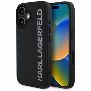 Karl Lagerfeld HC 3D gumijas pagarināts spīdīgs iPhone 16 viedtālruņa apvalks - melns