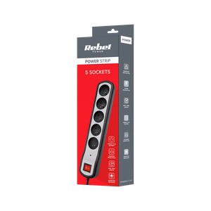 Rebel sadalītājs, 5 kontaktligzdas, ar slēdzi, 3 m, 3×1,5 mm