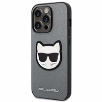 Karl Lagerfeld Saffiano Choupette Head Patch viedtālruņa apvalks iPhone 14 Pro - sudraba