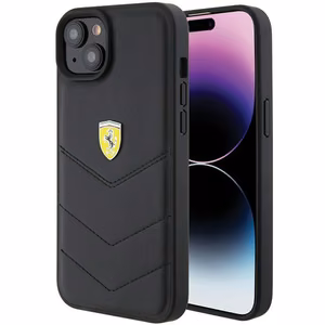 Ferrari FEHCP15MRDUK viedtālruņa apvalks iPhone 15 Plus 6.7" melns/melns ciets ar stepētu metāla logotipu