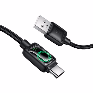 Kabelis ar LCD USB A uz USB C Hoco 3A 1,2 m U146 melns