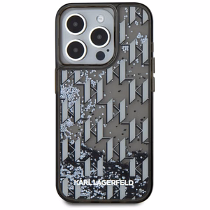 Karl Lagerfeld Liquide Glitter Monogram Gradient viedtālruņa apvalks iPhone 15 Pro Max - melns