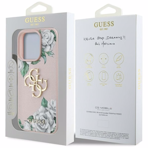 Guess Grained Roses Big 4G logo iPhone 16 Pro case - pink