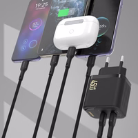 Dudao A28PCEU PD 45W GaN 2xUSB-C Wall Lādētājs with USB-C Kabelis - Melns