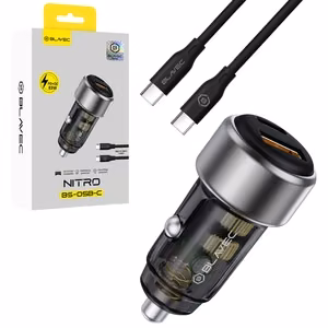 Blavec Auto lādētājs BS-05B-C Nitro - USB + Type C - QC 3.0 18W PD 65W ar Type C to Type C cable (CCBS05BCN-UCB) melns