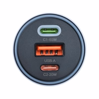 FORCELL F-ENERGY Alu automobiļa lādētājs 2 x Type C + USB A PD QC4.0 SFC2.0 3A 85W pelēks