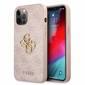Guess 4G Liels Metāla logotips vāciņš iPhone 12 / 12 Pro - rozā