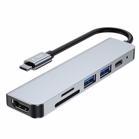 HUB Tech-Protect V4 6in1 USB-C - USB-A 3.0 / USB-A 2.0 / USB-C / HDMI / micro SD / TF / SD karšu lasītājs - pelēks