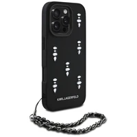 Karl Lagerfeld Saffiano Crystals ar ķēdi viedtālruņa apvalks iPhone 16 Pro - melns