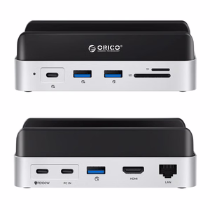 Orico MiniDock 10-in-1 dokstacija ar SSD cietā diska nodalījumu - sudraba krāsā