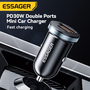 Automašīnas lādētājs Essager Rui Mini melns 30W (1xPD / 1xQC3.0)